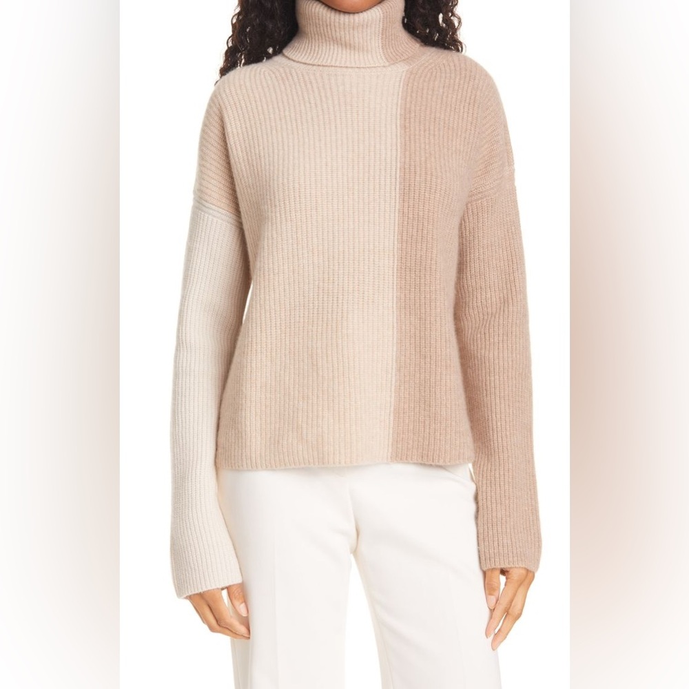 La Ligne Color-block Ribbed Cashmere Turtleneck Sweater In Beige, size XS